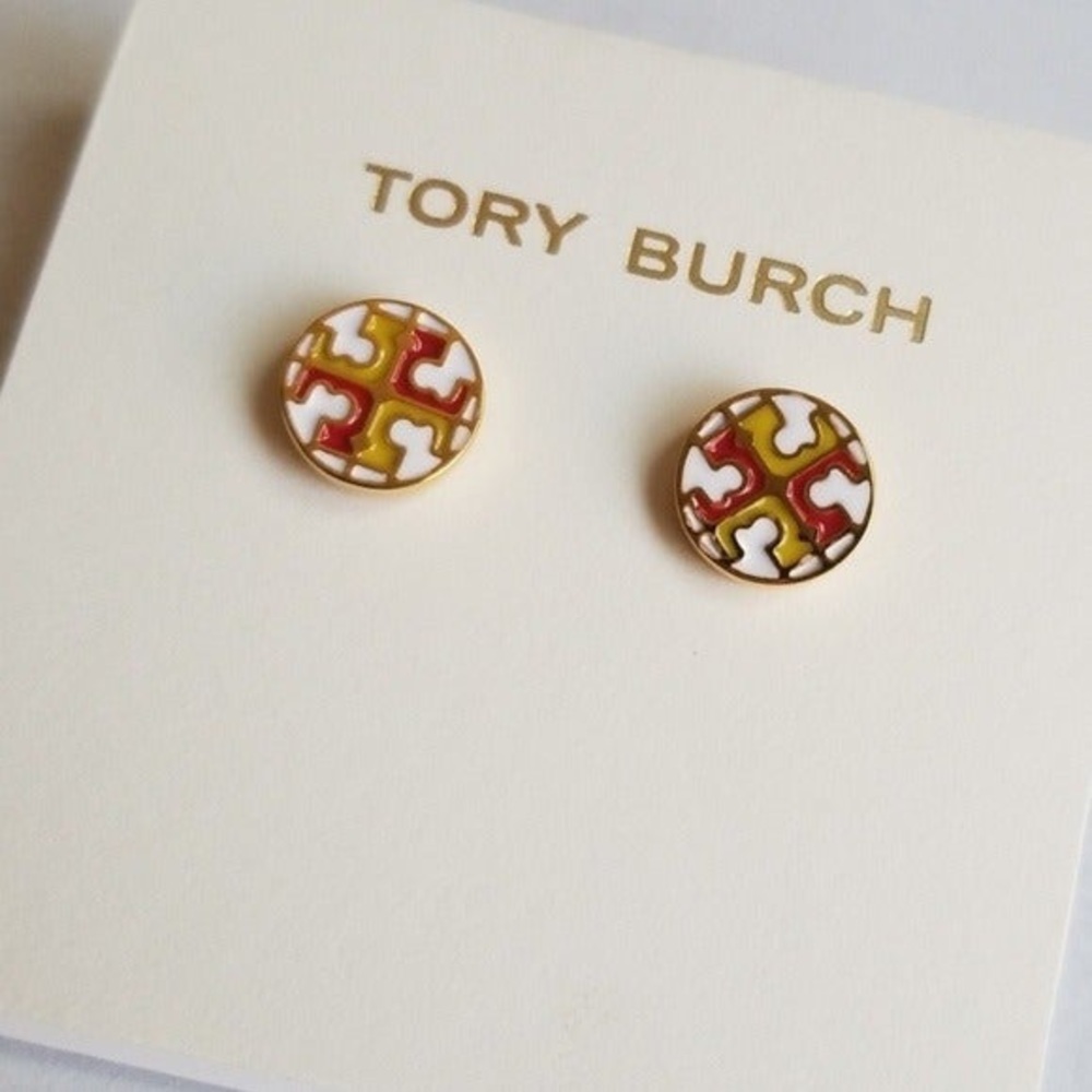 Tory Burch Enamel Logo Stud Earrings